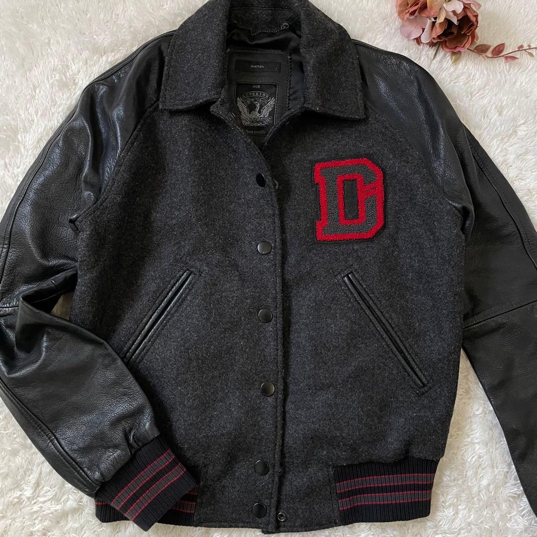 極美品✨DIESEL ディーゼル ウール ラムレザー スタジャン D刺繍 希少