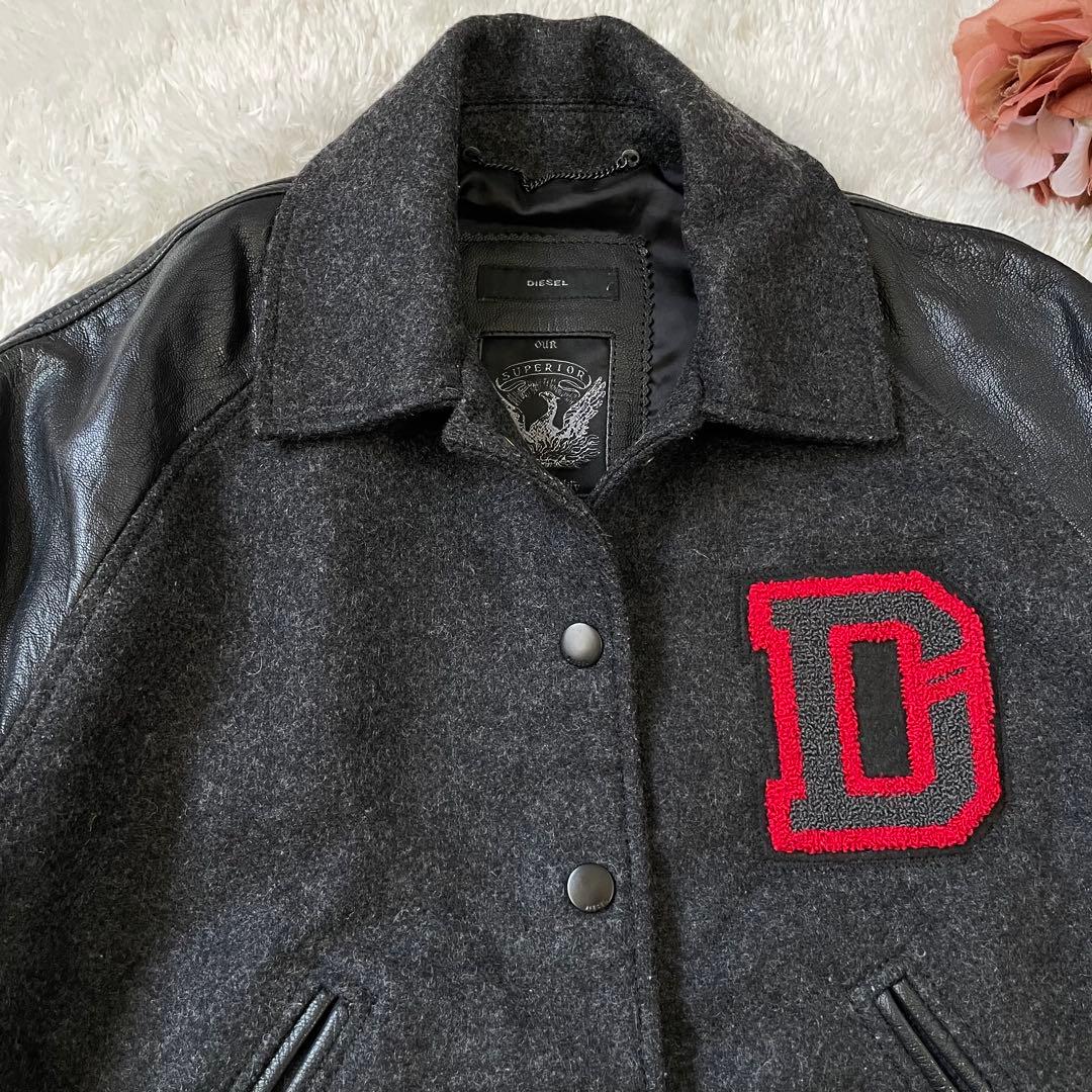 極美品✨DIESEL ディーゼル ウール ラムレザー スタジャン D刺繍 希少