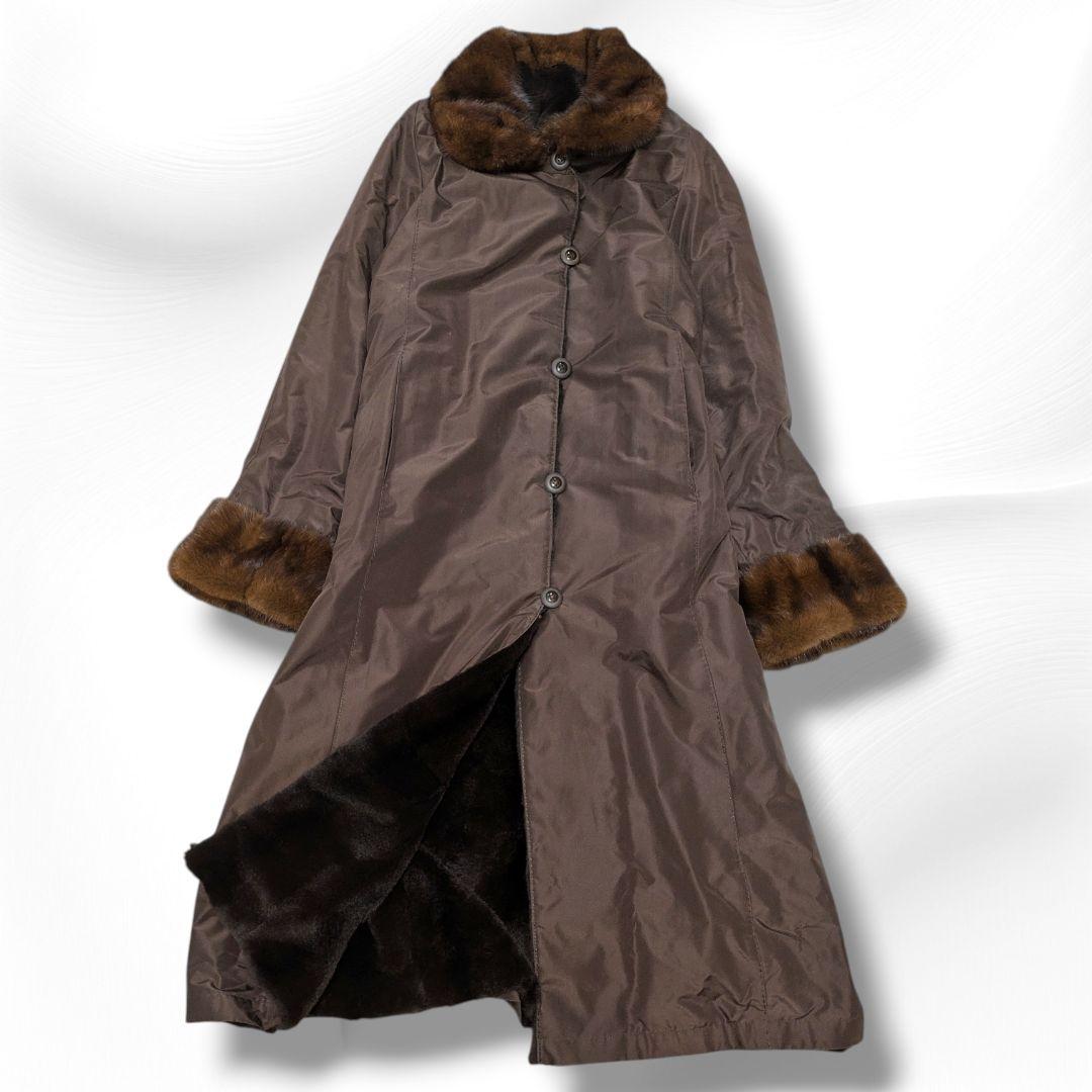 ホワイトベアー ミンクファー リバーシブル ロングコート 襟袖ファー付