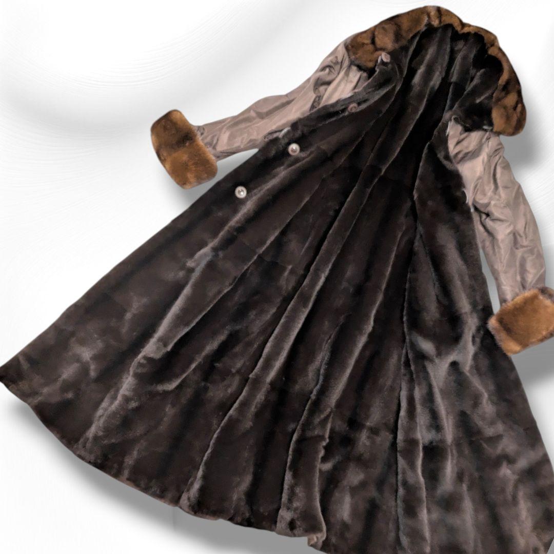 ホワイトベアー ミンクファー リバーシブル ロングコート 襟袖ファー付