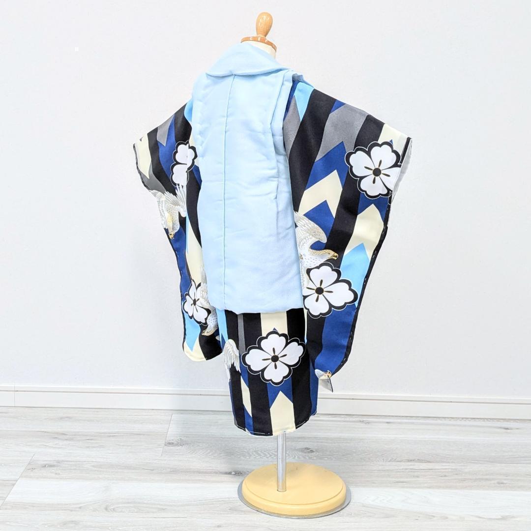 七五三 3歳 男児 ブランド 着物 被布コート セット 青 紺 鷹 古典 KM1
