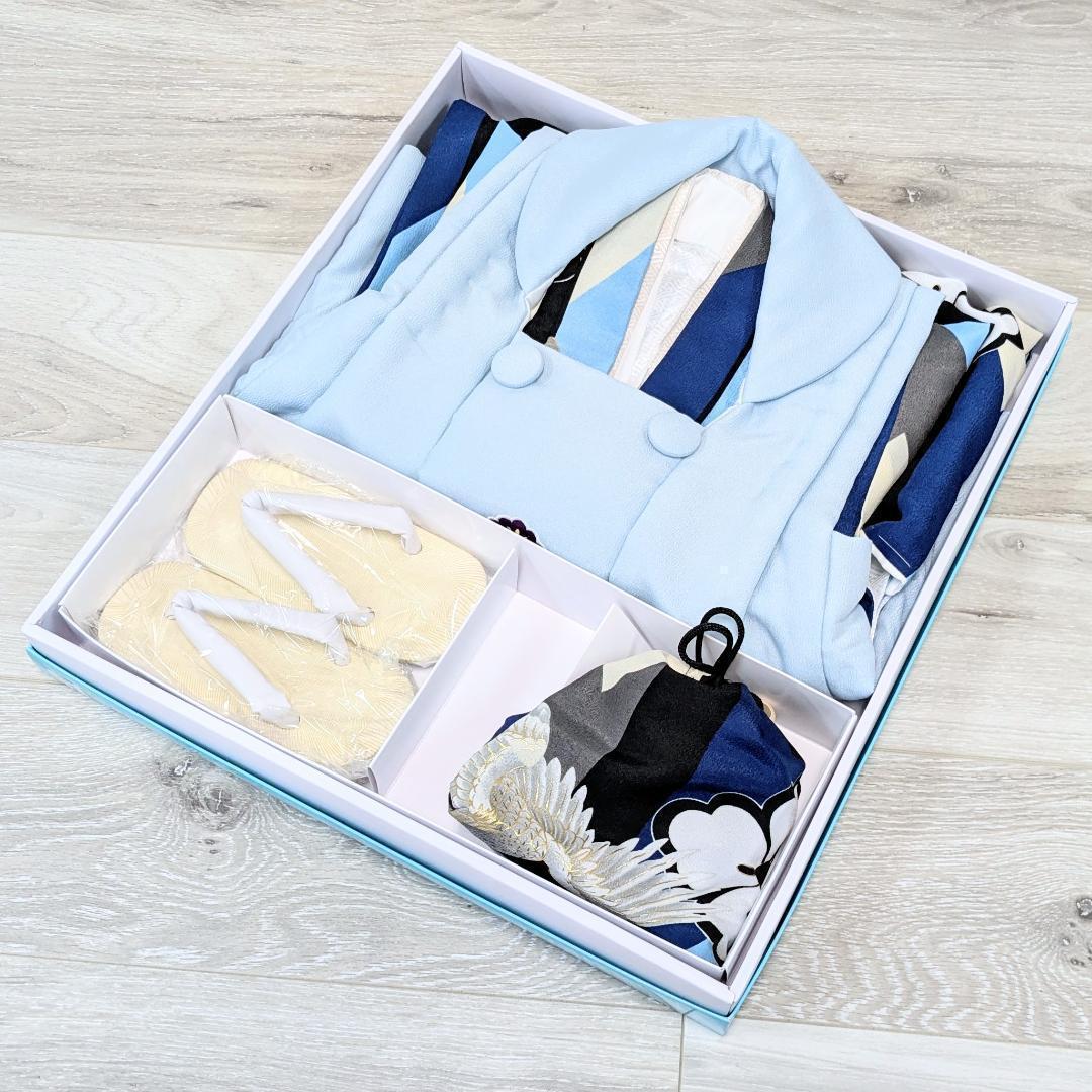 七五三 3歳 男児 ブランド 着物 被布コート セット 青 紺 鷹 古典 KM1