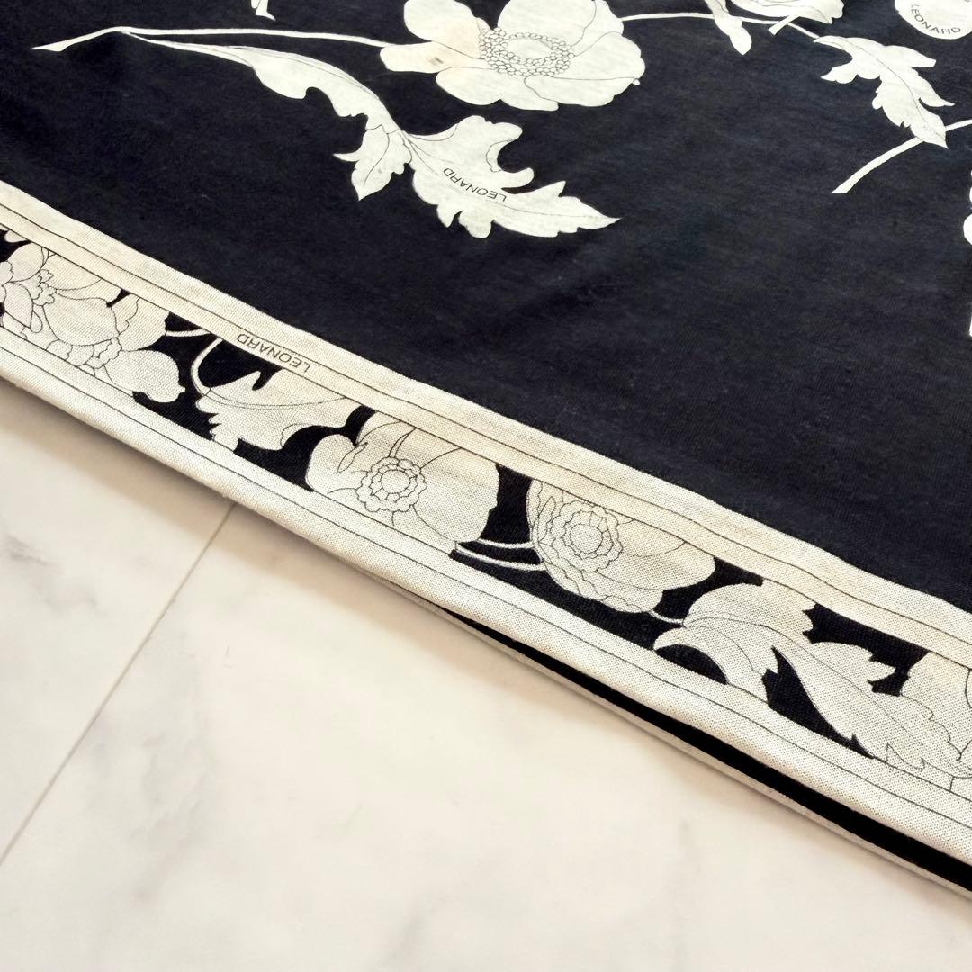 美品★レオナール シルクウール ロングワンピース 花柄トリム ブラック XL相当