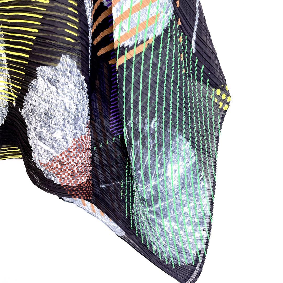 希少 プリーツプリーズ イッセイミヤケ 総柄 変形ポンチョ ストール ケープ