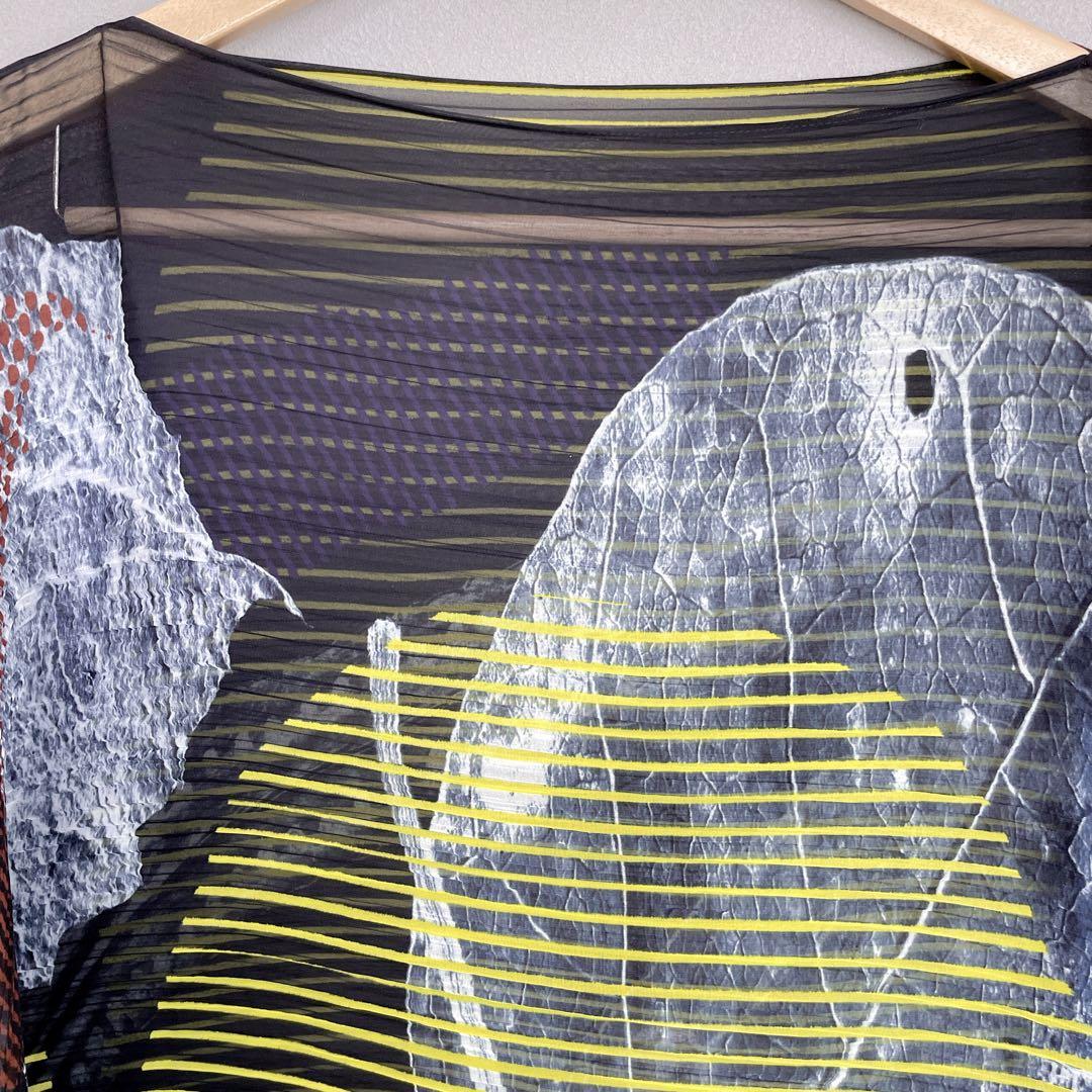 希少 プリーツプリーズ イッセイミヤケ 総柄 変形ポンチョ ストール ケープ