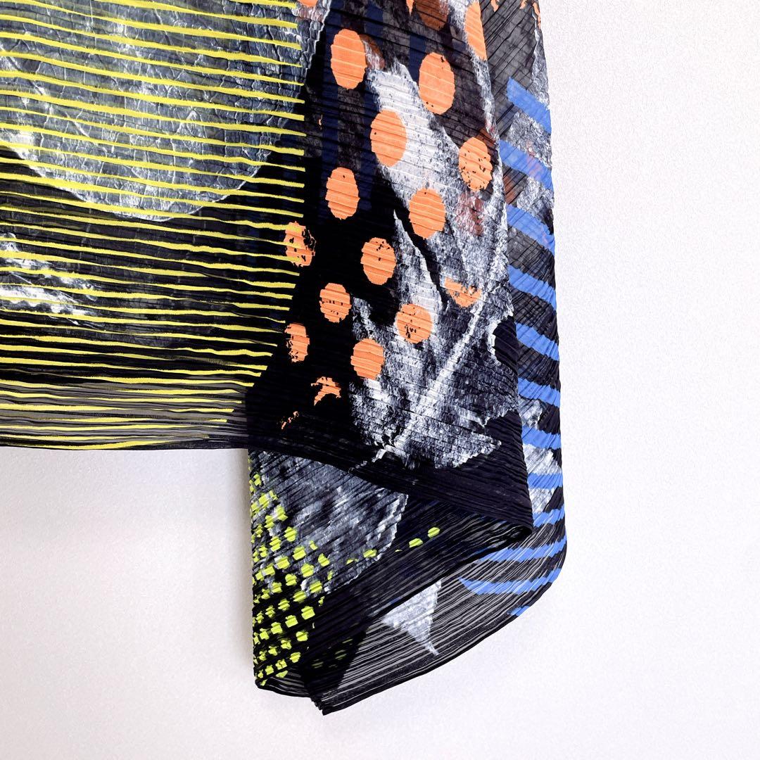 希少 プリーツプリーズ イッセイミヤケ 総柄 変形ポンチョ ストール ケープ