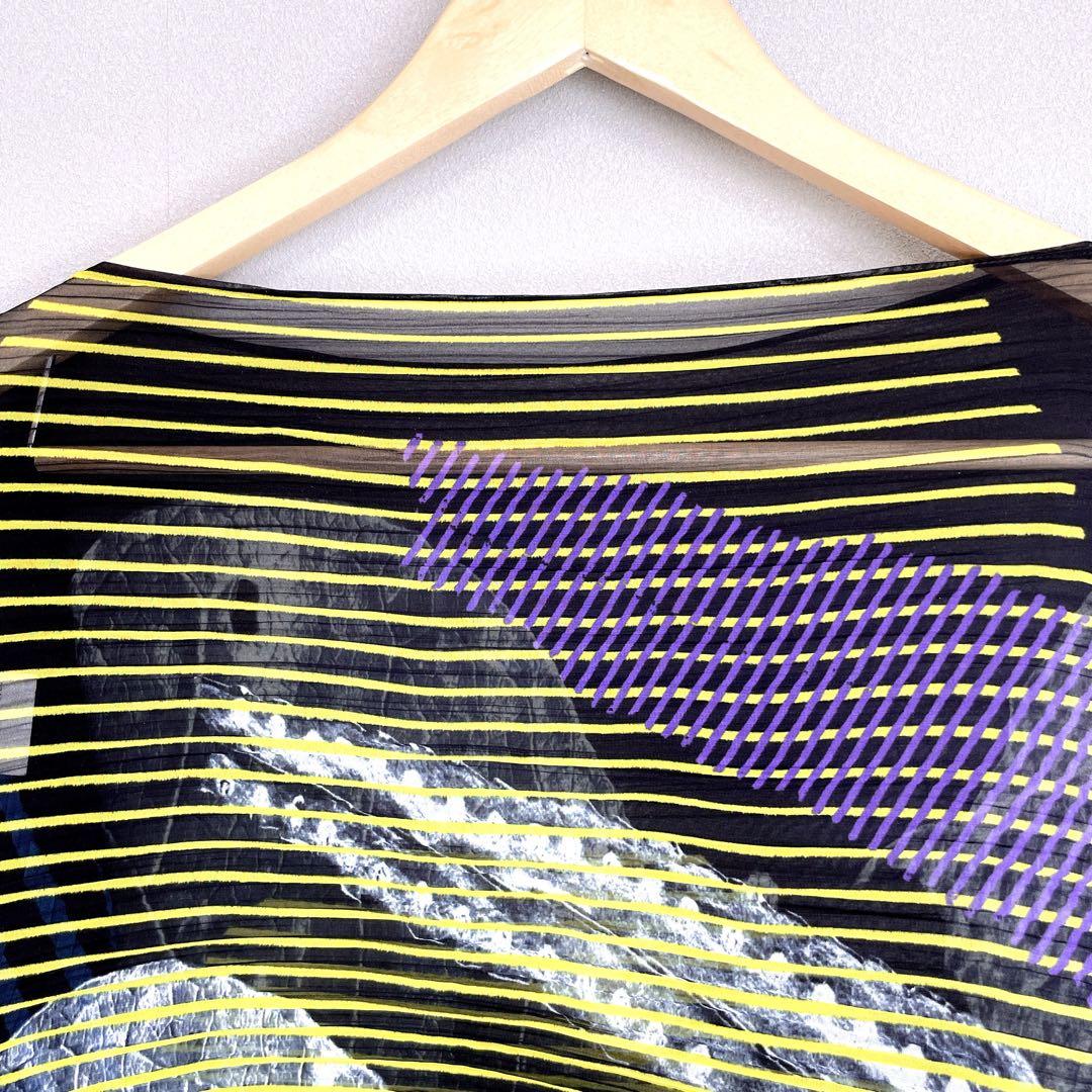 希少 プリーツプリーズ イッセイミヤケ 総柄 変形ポンチョ ストール ケープ