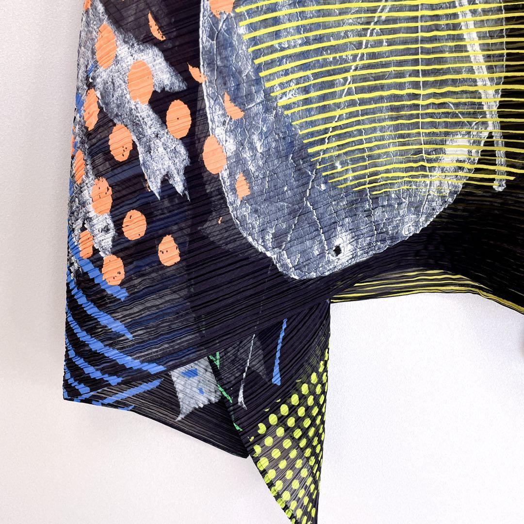 希少 プリーツプリーズ イッセイミヤケ 総柄 変形ポンチョ ストール ケープ