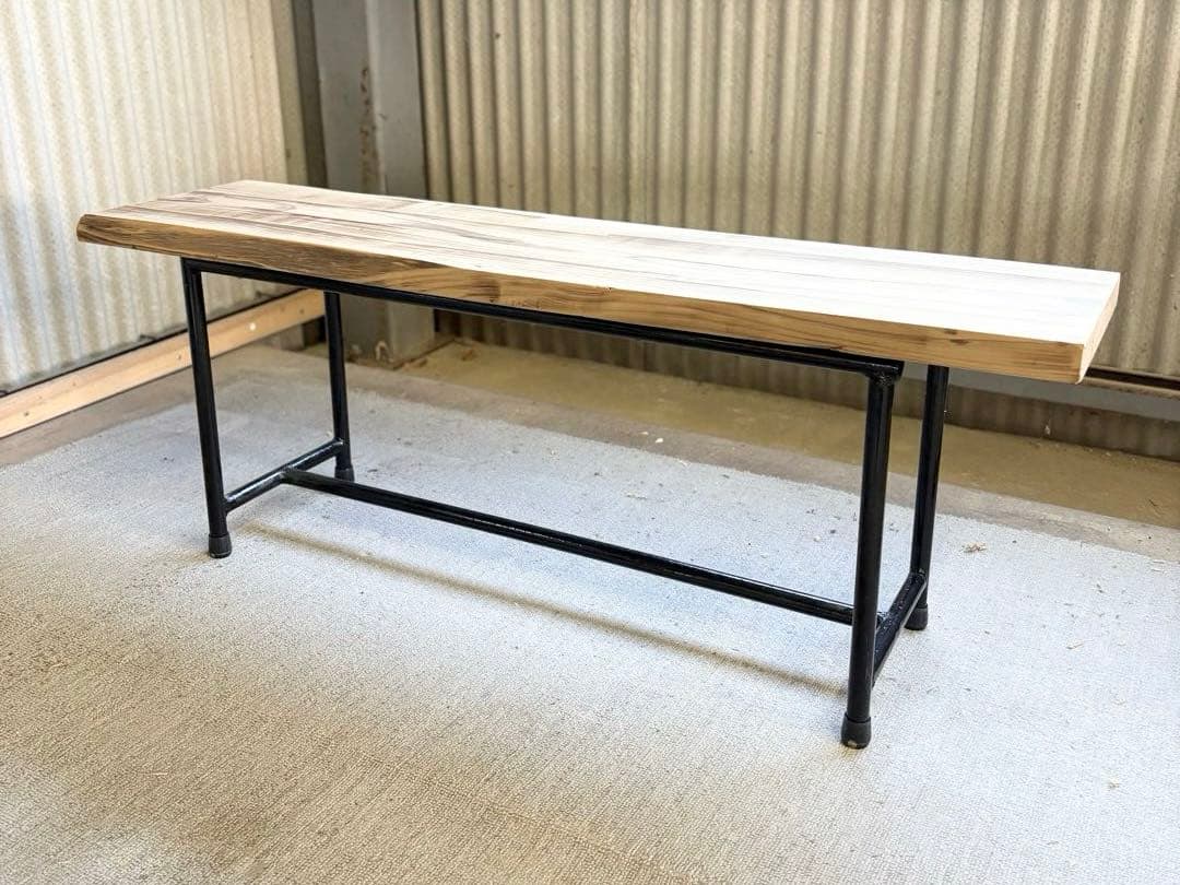 杉の古材×アイアン脚ベンチ｜無塗装・リメイク家具 古道具 リビングに　1点もの