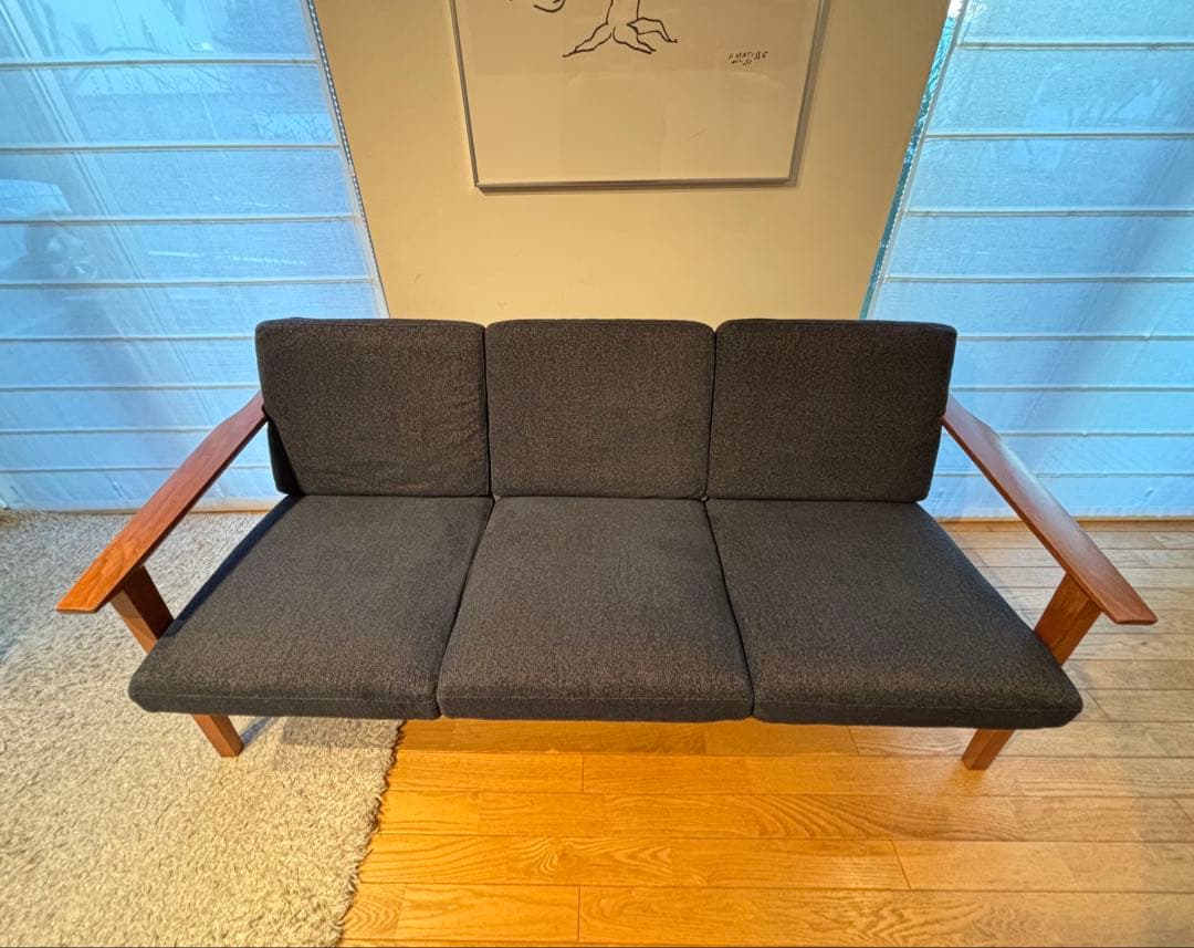 ナガノインテリア3Pソファ ウォールナット無垢材 美品