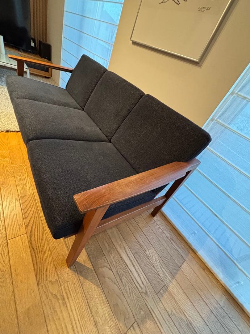 ナガノインテリア3Pソファ ウォールナット無垢材 美品