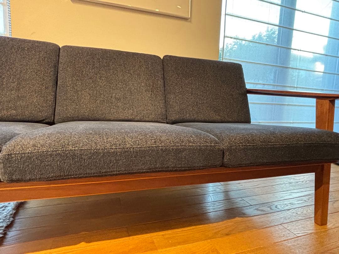 ナガノインテリア3Pソファ ウォールナット無垢材 美品