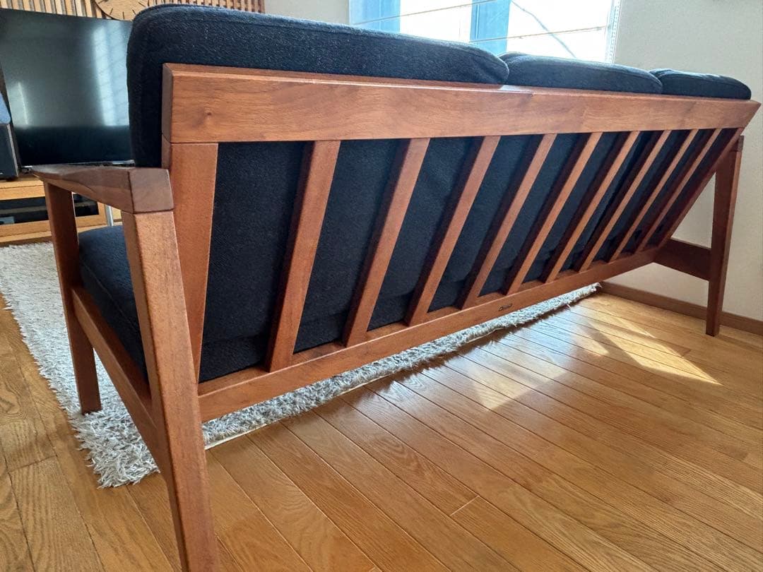 ナガノインテリア3Pソファ ウォールナット無垢材 美品