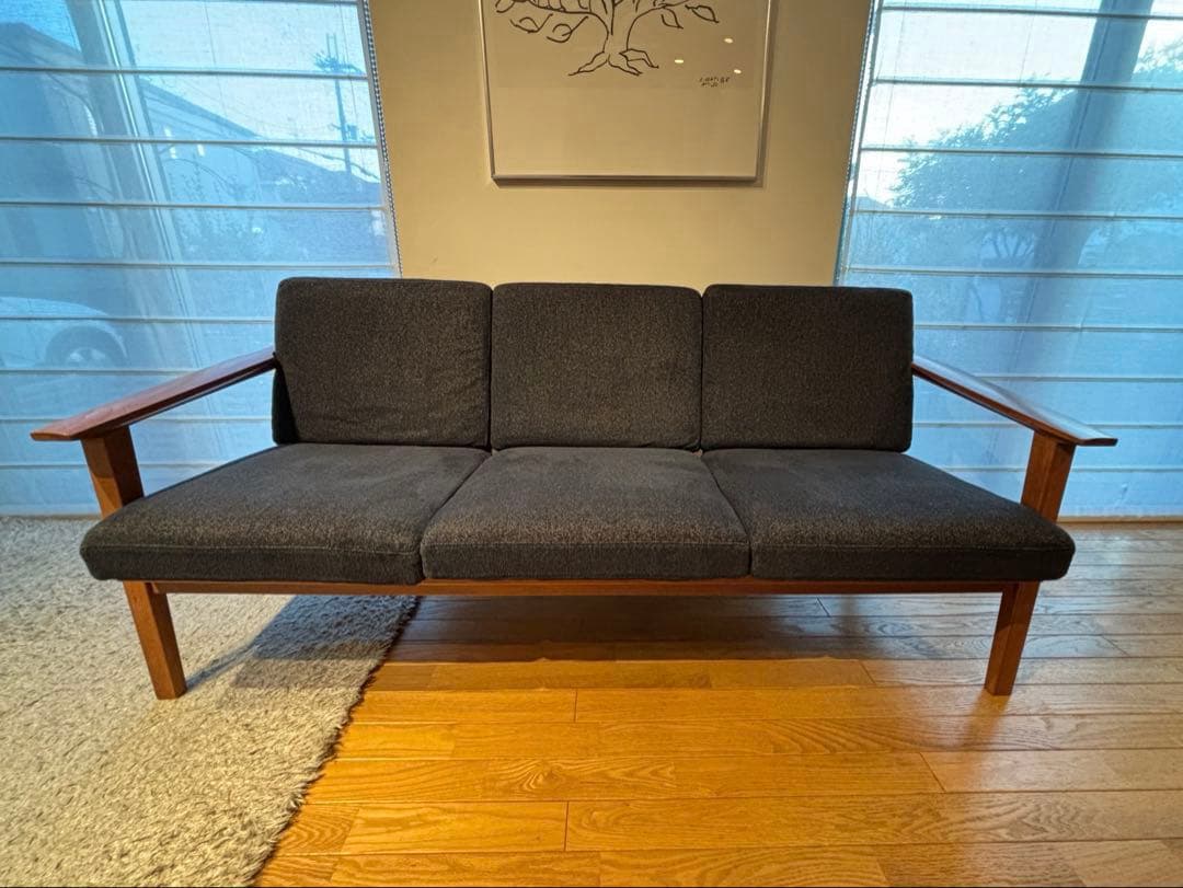 ナガノインテリア3Pソファ ウォールナット無垢材 美品