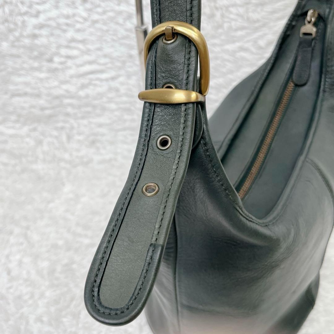 希少色　オールドコーチ　バケツ型　レザー　ショルダーバッグ　ダークグリーン