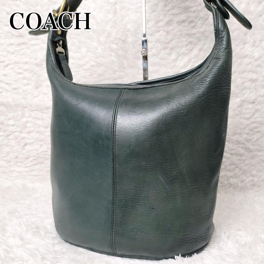 希少色　オールドコーチ　バケツ型　レザー　ショルダーバッグ　ダークグリーン
