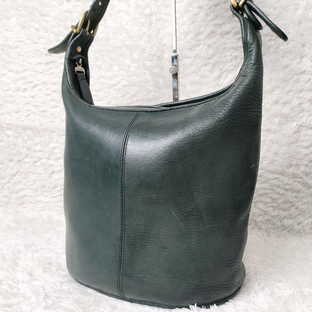 希少色　オールドコーチ　バケツ型　レザー　ショルダーバッグ　ダークグリーン