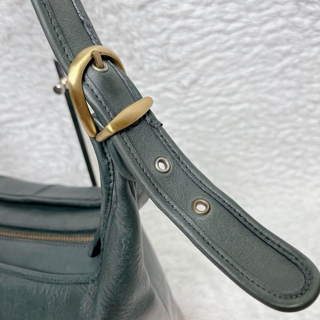 希少色　オールドコーチ　バケツ型　レザー　ショルダーバッグ　ダークグリーン