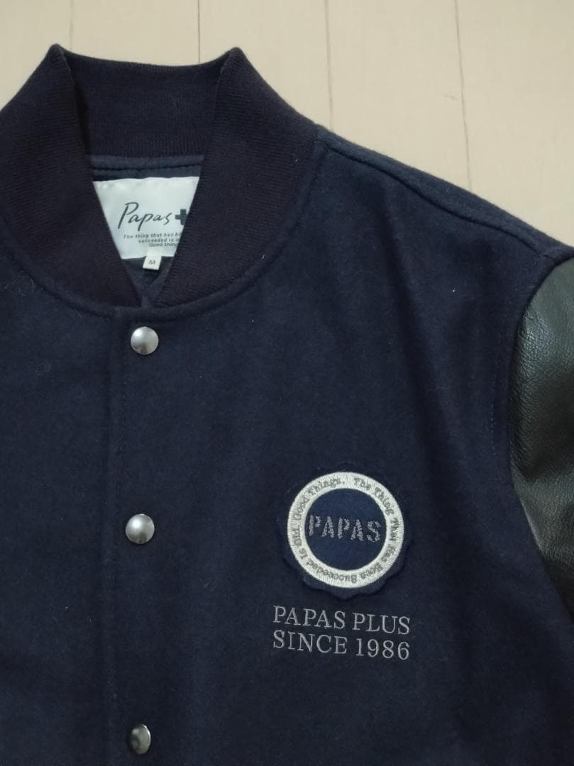 希少美品 パパスプラス スタジャン ネイビー Papas+