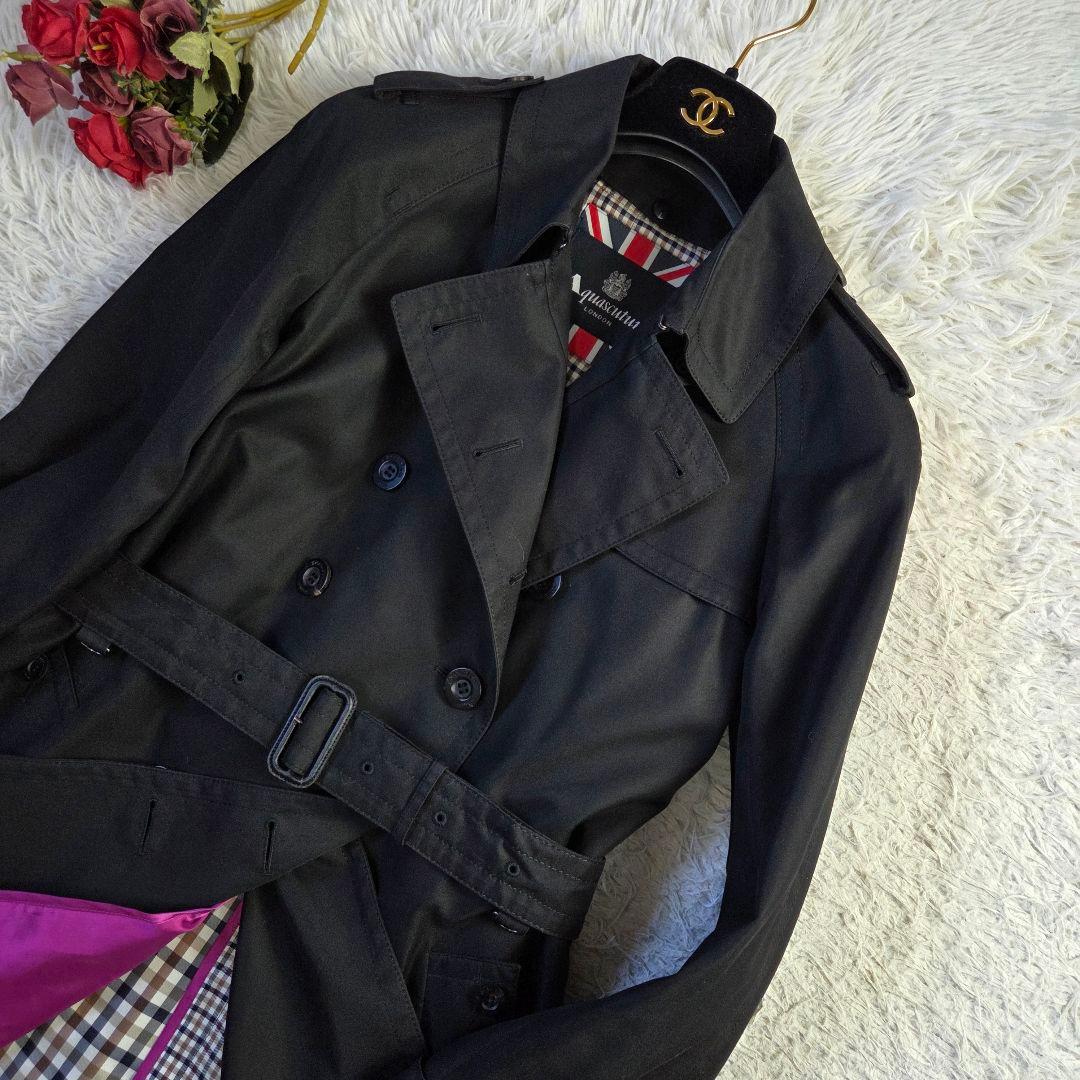 極美品 アクアスキュータム トレンチコート クラブチェック ライナーパープル L