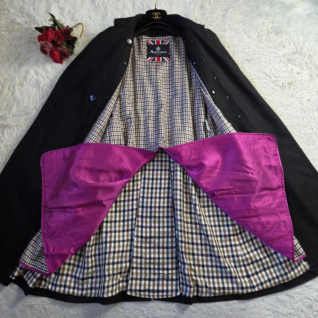 極美品 アクアスキュータム トレンチコート クラブチェック ライナーパープル L