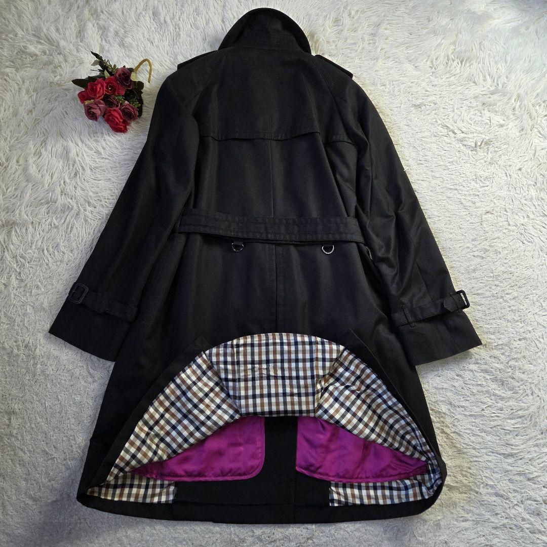 極美品 アクアスキュータム トレンチコート クラブチェック ライナーパープル L