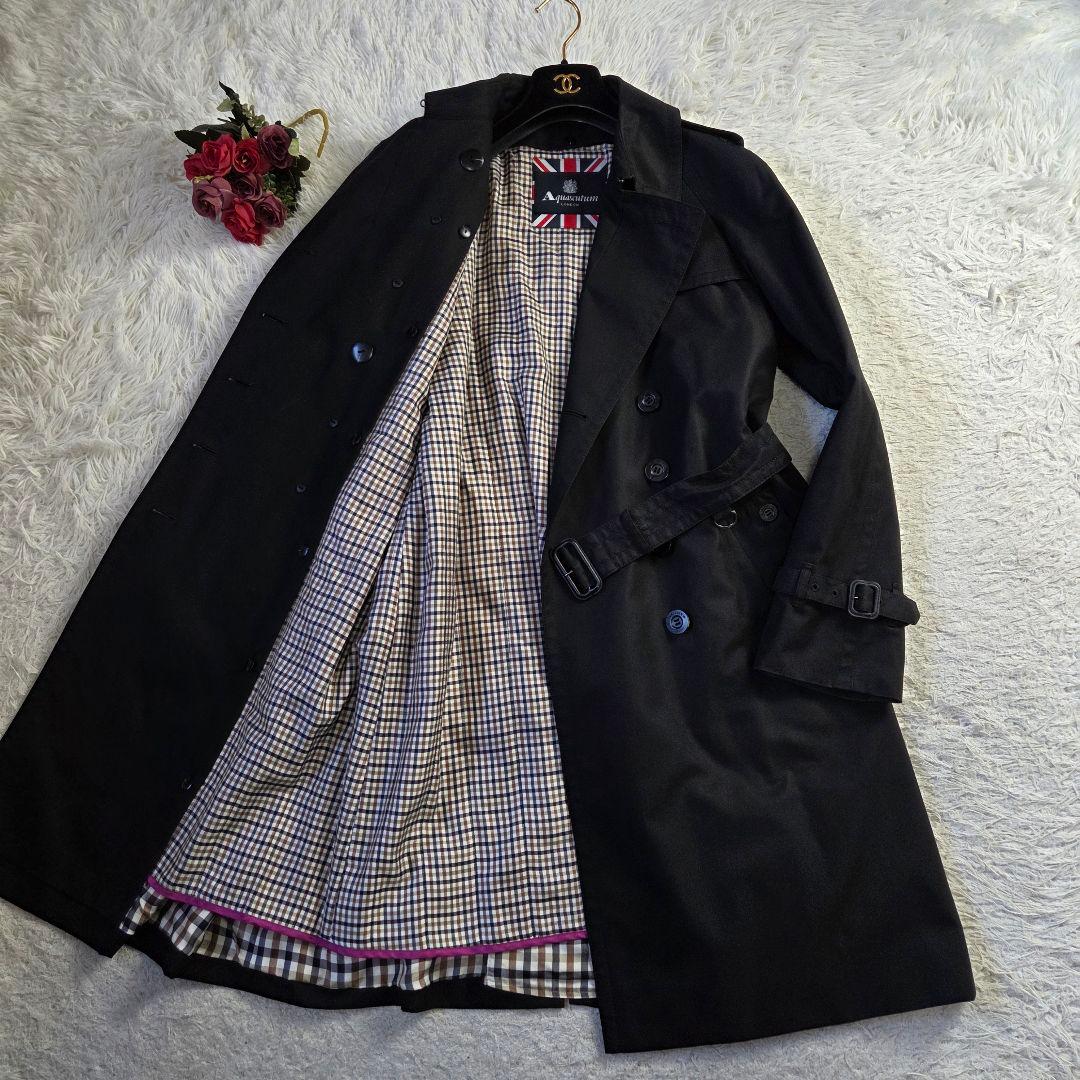 極美品 アクアスキュータム トレンチコート クラブチェック ライナーパープル L