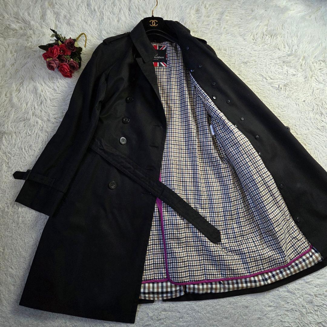 極美品 アクアスキュータム トレンチコート クラブチェック ライナーパープル L