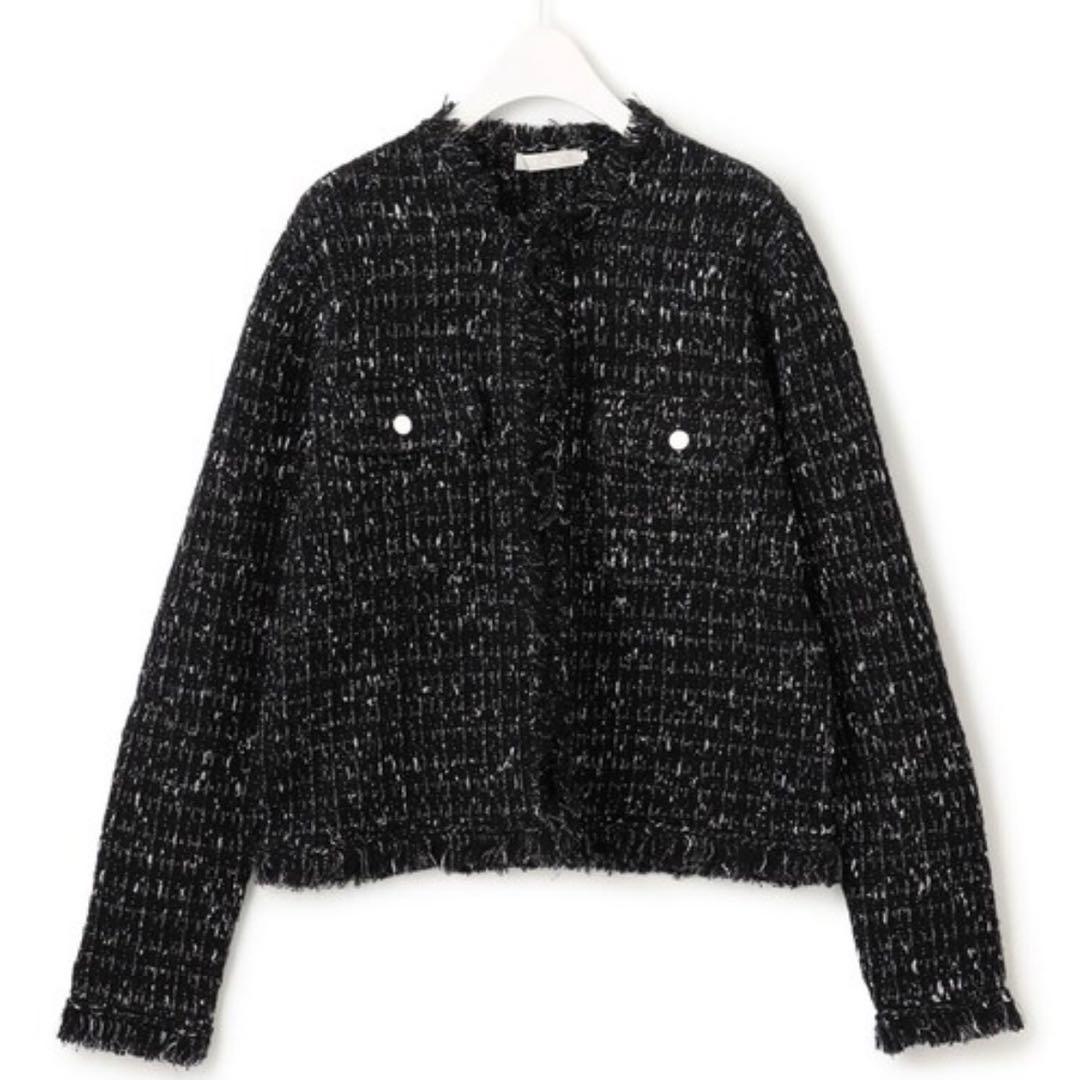 ICB ルレックスニットツイード カーディガンジャケット ブラック×シルバー L