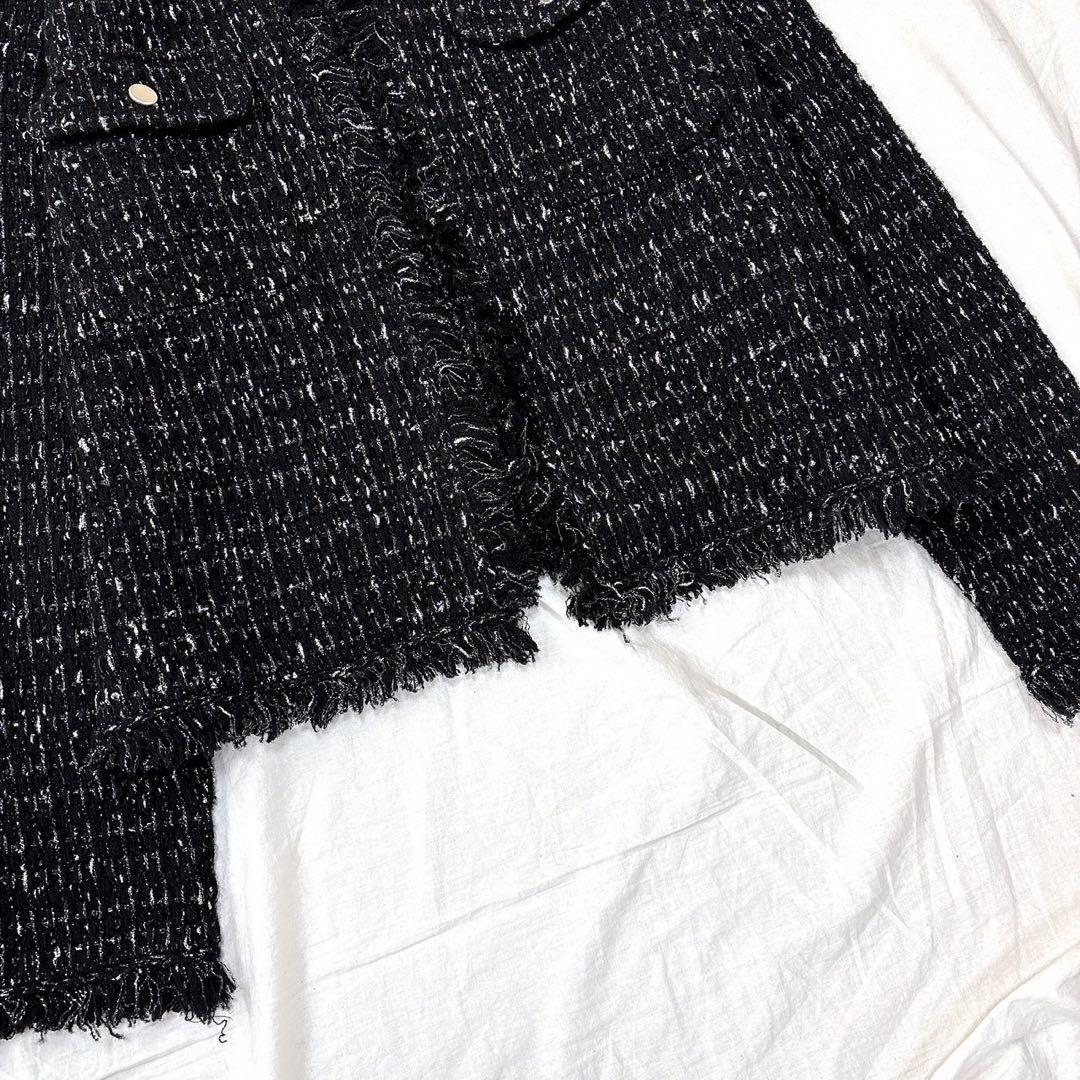 ICB ルレックスニットツイード カーディガンジャケット ブラック×シルバー L