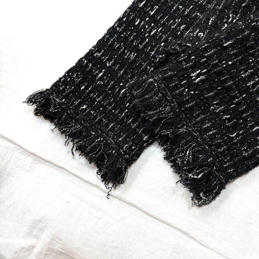 ICB ルレックスニットツイード カーディガンジャケット ブラック×シルバー L