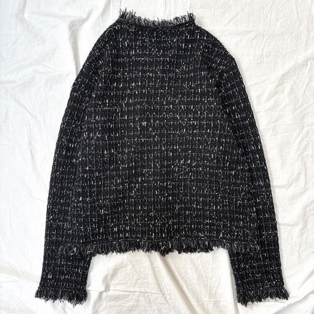 ICB ルレックスニットツイード カーディガンジャケット ブラック×シルバー L