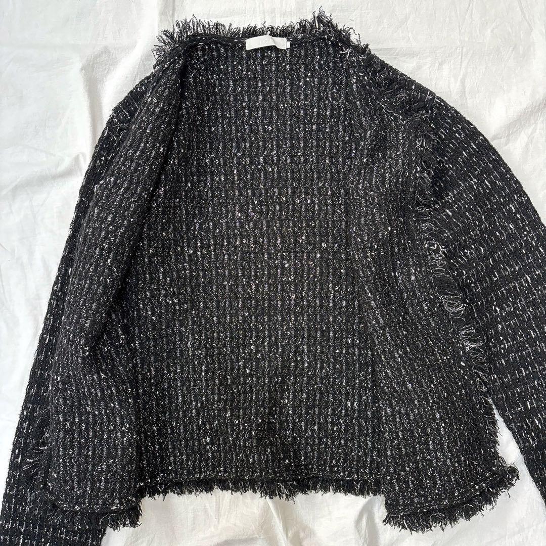 ICB ルレックスニットツイード カーディガンジャケット ブラック×シルバー L