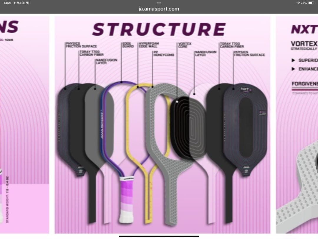 ピックルボール　パドル　ama sport NXT II フォームコア構造