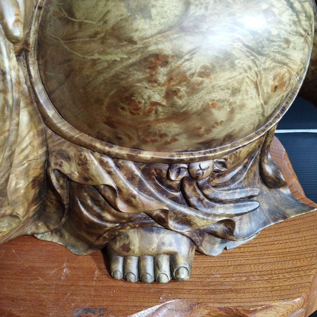 布袋様木彫り彫刻【黄金楠木彫】