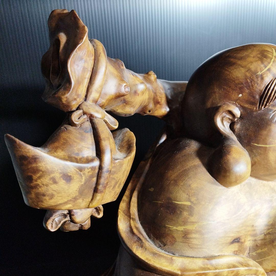 布袋様木彫り彫刻【黄金楠木彫】