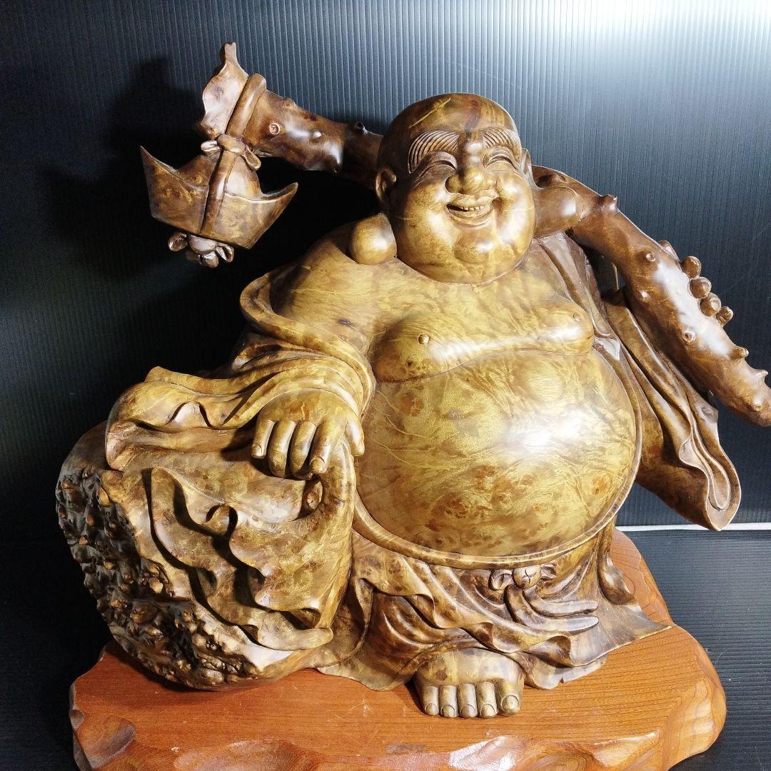 布袋様木彫り彫刻【黄金楠木彫】