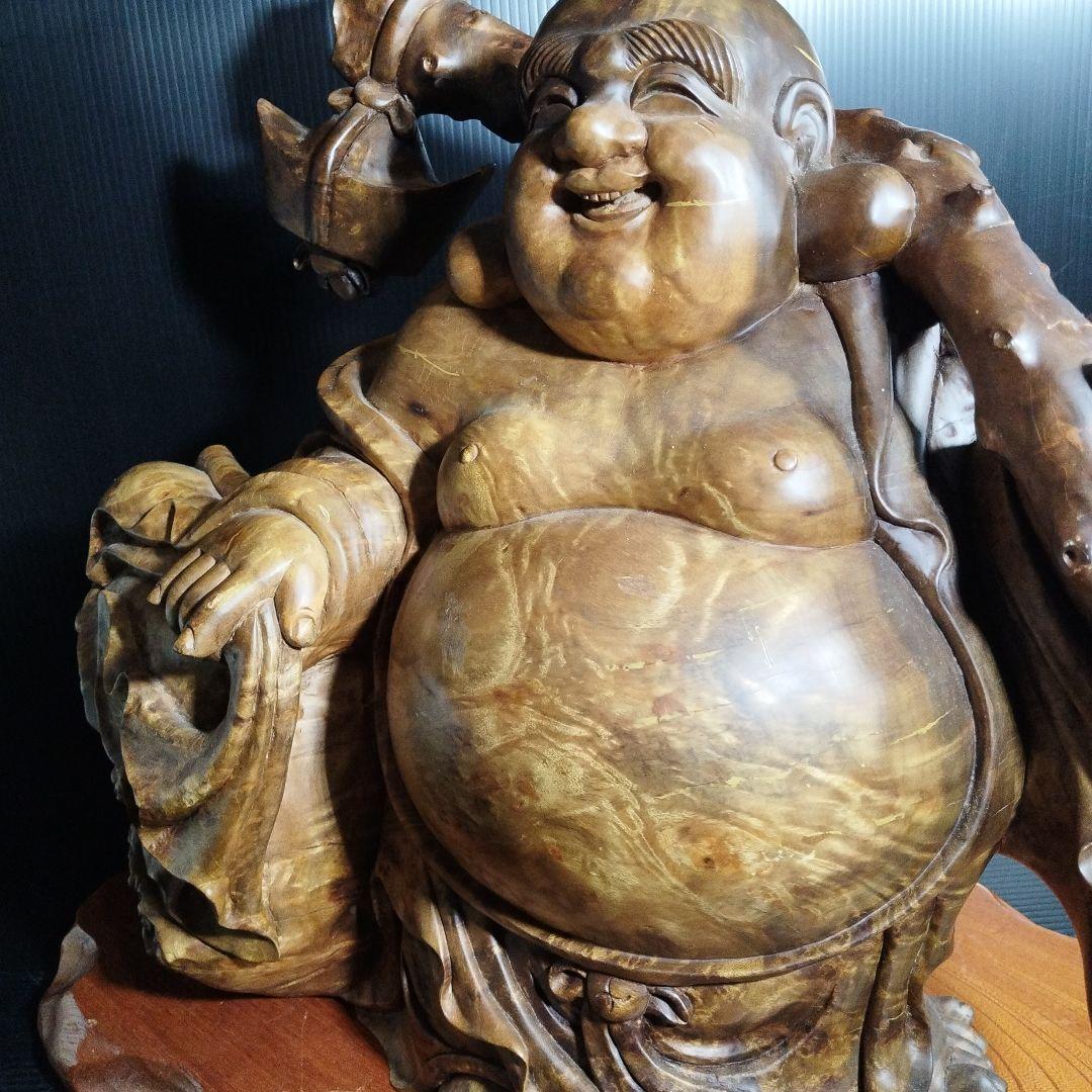 布袋様木彫り彫刻【黄金楠木彫】