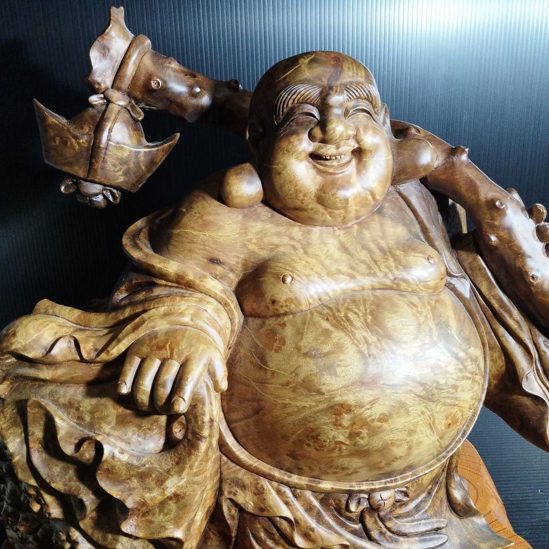 布袋様木彫り彫刻【黄金楠木彫】