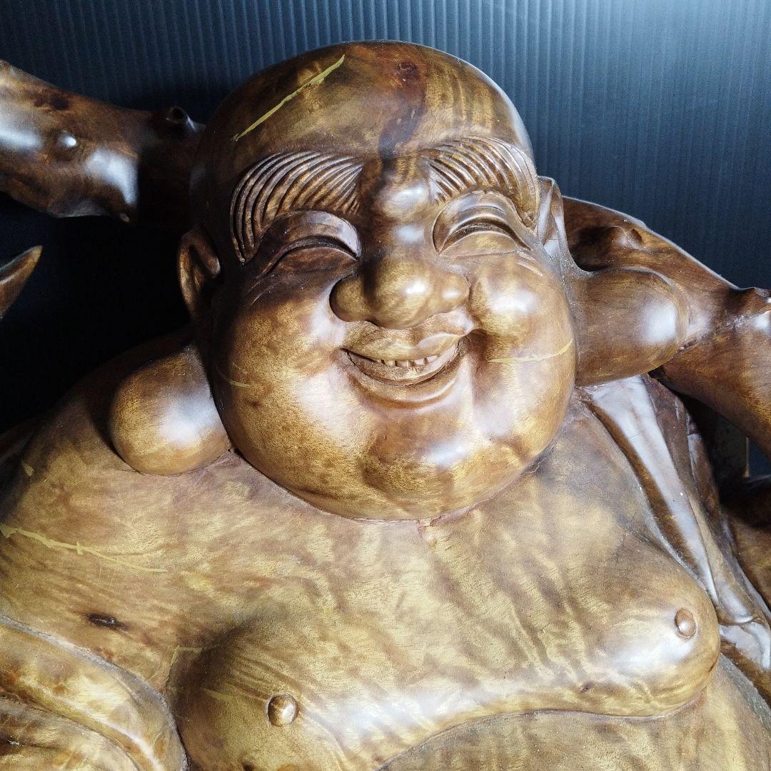 布袋様木彫り彫刻【黄金楠木彫】