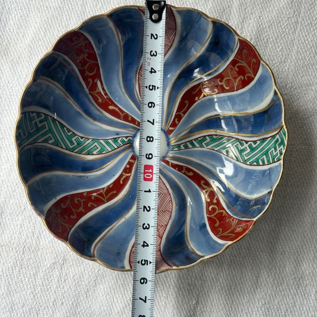 時代色絵伊万里　色鮮やかな染錦祥端捻じり模様なます皿　２点（骨董古伊万里古美術