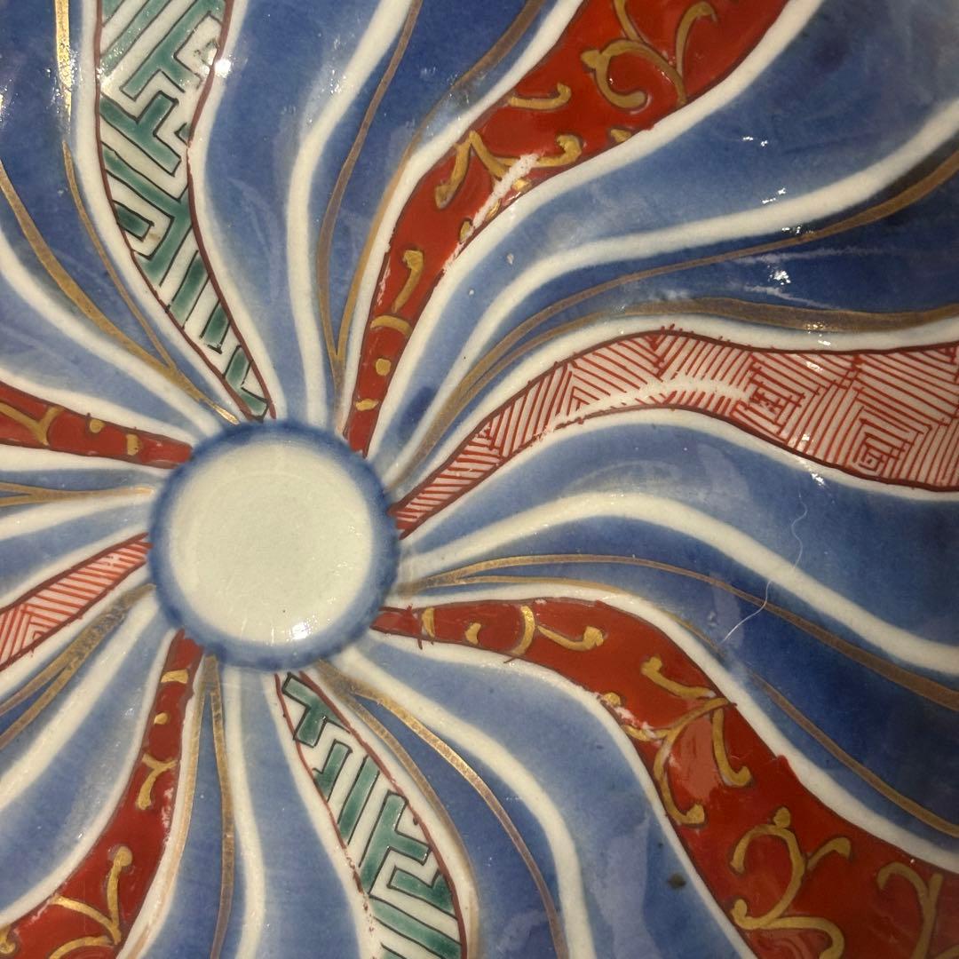 時代色絵伊万里　色鮮やかな染錦祥端捻じり模様なます皿　２点（骨董古伊万里古美術