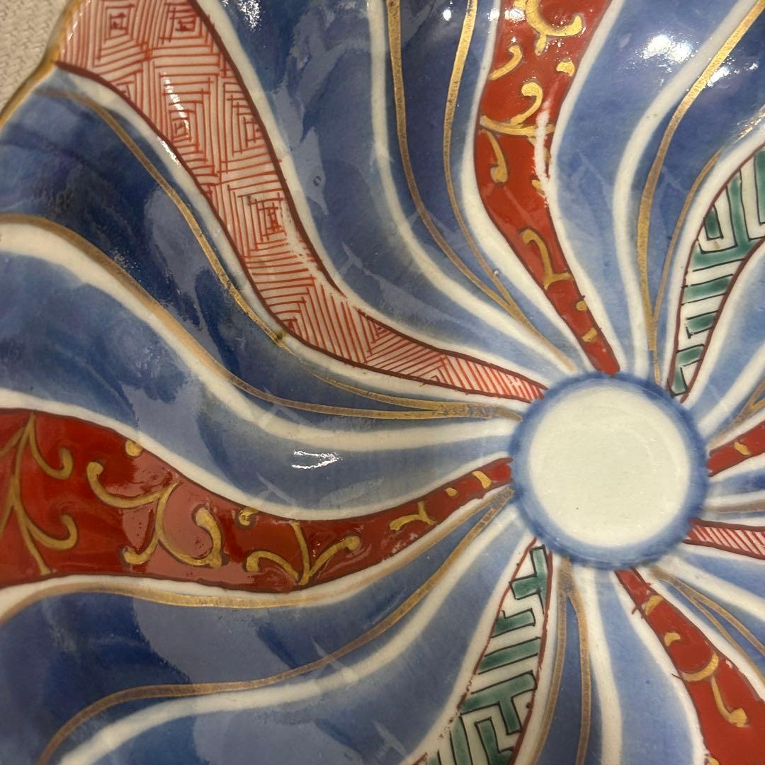 時代色絵伊万里　色鮮やかな染錦祥端捻じり模様なます皿　２点（骨董古伊万里古美術