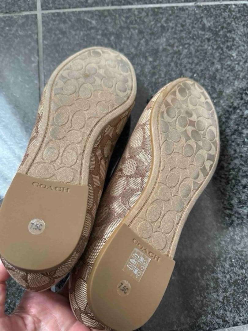 コーチ　フラットシューズ　バレエ　ブラウン　ロゴ　7.5 37 1/2