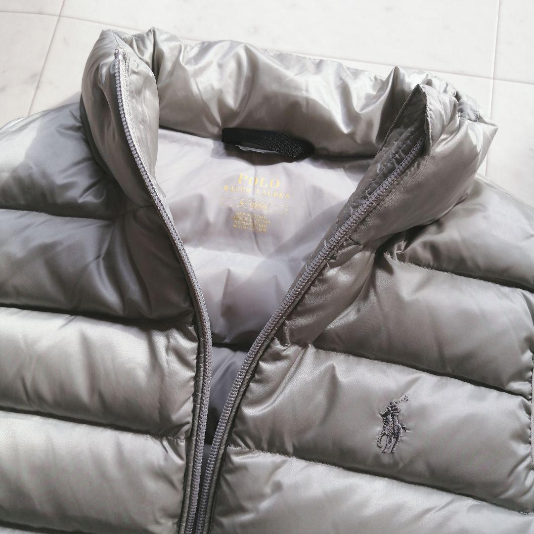 美品 ラルフローレン ポニー刺繍 ダウンベスト スタンドカラー グレー