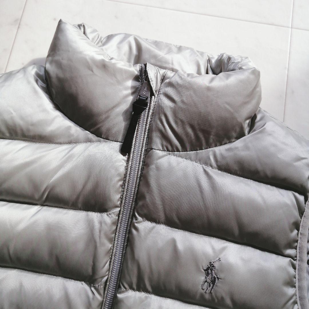 美品 ラルフローレン ポニー刺繍 ダウンベスト スタンドカラー グレー
