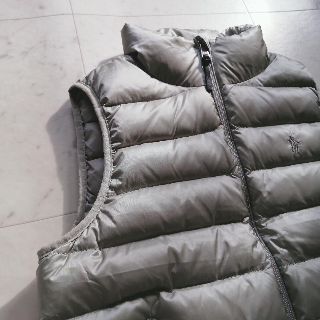 美品 ラルフローレン ポニー刺繍 ダウンベスト スタンドカラー グレー
