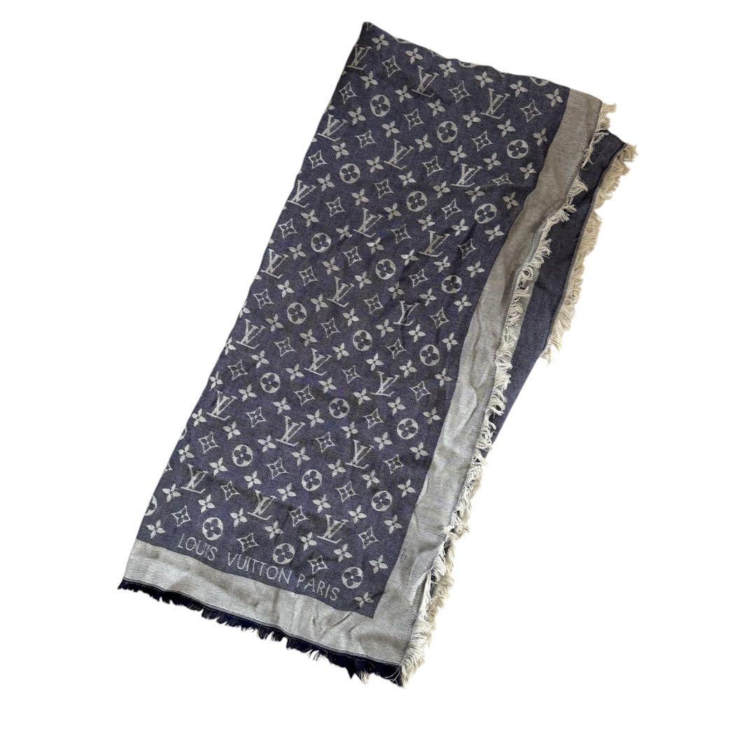 引っ越し価格最終値下げ　ルイヴィトン ショール・モノグラムデニム ブルー シルク