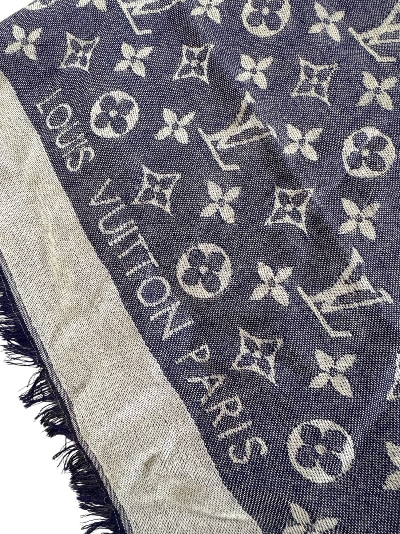 引っ越し価格最終値下げ　ルイヴィトン ショール・モノグラムデニム ブルー シルク