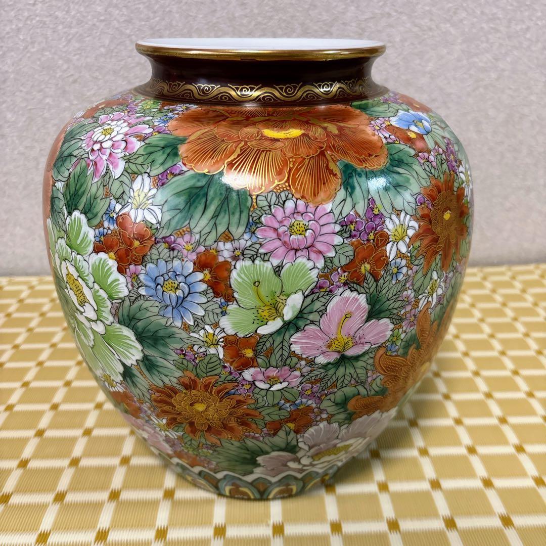 九谷焼　錦苑窯　花詰　金彩　8号花瓶　花瓶　花器　フラワーベース